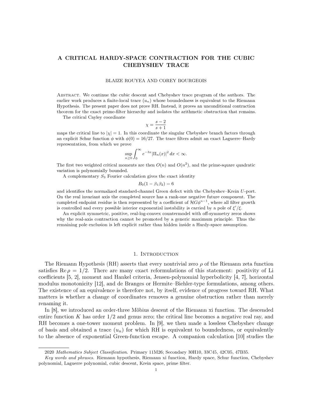 A Critical Hardy-Space Contraction for the Cubic Chebyshev Trace - First page preview